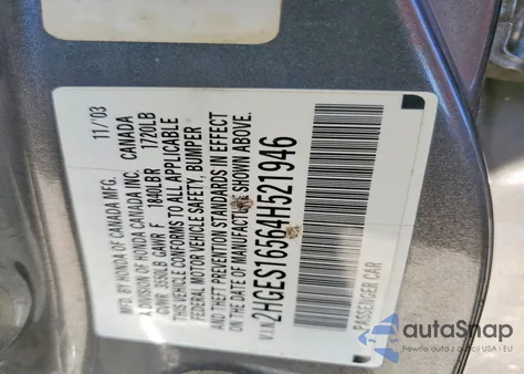 2004 Honda Civic Lx из США, поврежденный, VIN 2HGES16564H521946